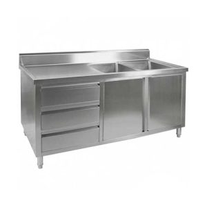 Gabinete Mural de 2 Pozas con Puertas Batientes y Cajones